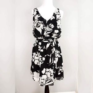 NWT Express Ruffle Dress (lined)  with Tie - B&W